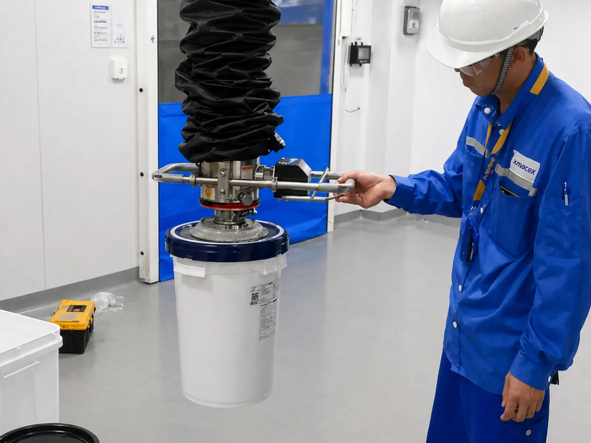 Painting and coating drum mover combined with BILLIONS jib crane for workshop station transfer